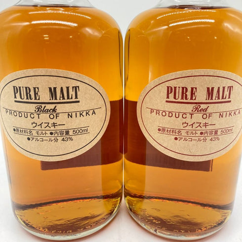 東京都限定◆ニッカ ウイスキー ピュアモルト 蒸留所限定 ブラック レッド 500ml 43% NIKKA WHISKY PURE MALT 2本セット 【E】