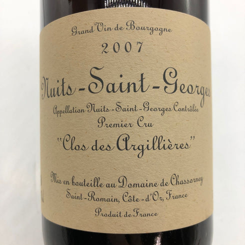ドメーヌ ド シャソルネイ ニュイ サン ジョルジュ プルミエ クリュ クロ デ ザルジリエール 2007 750ml 13.5% Domaine de Chassorney Nuits-Saint-Georges 1er Cru Clos des Argillières ブルゴーニュワイン【W0】