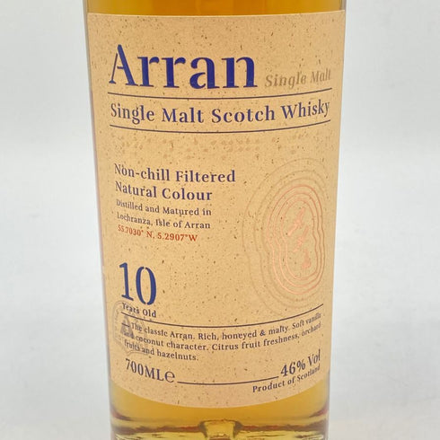 アラン 10年 ノンチルフィルタード 700ml 46% Arran スコッチウイスキー【E】