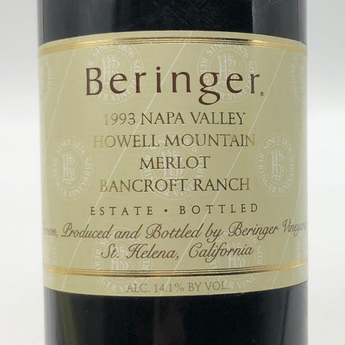 ベリンジャー メルロ ハウエルマウンテン バンクラフト ランチ 1993 750ml 14% Beringer Bancroft Ranch Merlot Howell Mountain カリフォルニアワイン【L2】