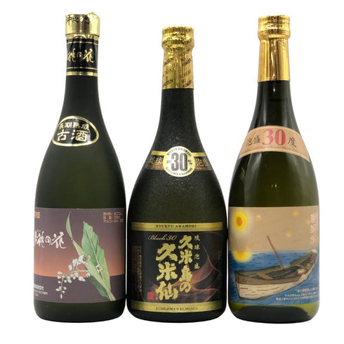 【泡盛3本セット】月桃の花 720ml 25%&久米仙 ブラック 720ml 30%&琉球村 720ml 30% 泡盛【7-0】