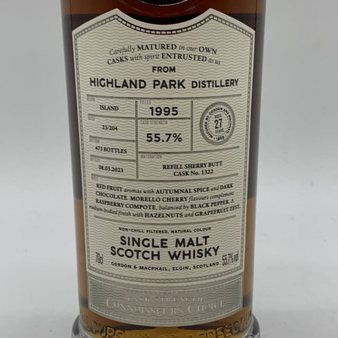 ハイランドパーク 27年 1995 リフィルシェリーバット コニサーズ チョイス ゴードン&マクファイル 700ml 55.7% HIGHLAND PARK CONNOISSEURS CHOICE GORDON&MACPHAIL スコッチウイスキー【B2】