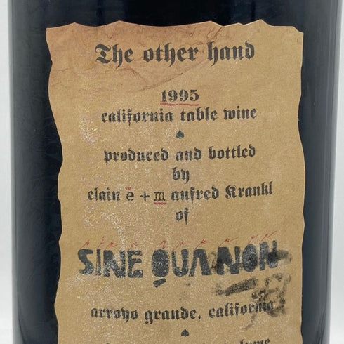 シネ クア ノン ジ アザー ハンド 1995 750ml 13.5% Sine Qua Non The Other Hand カリフォルニアワイン【D4】