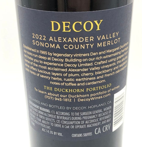 デコイ カベルネソーヴィニヨン 2022 750ml 12% DECOY カリフォルニアワイン【L4】