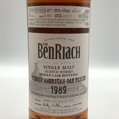 ベンリアック 22年 1989 リミテッドリリース ヴァージンアメリカンオークフィニッシュ 700ml 50.6% BenRiach スコッチウイスキー【S0】