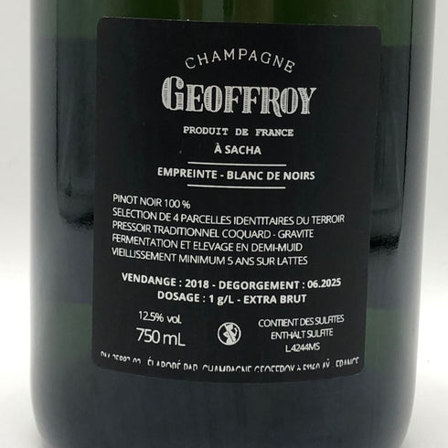 ルネ ジョフロワ キュミエール アンプラント プルミエクリュ ブラン ド ノワール 2018 750ml 12.5% Rene Goeffroy 1er Cru Cumieres Empreinte Blanc de Noir シャンパン【N1】