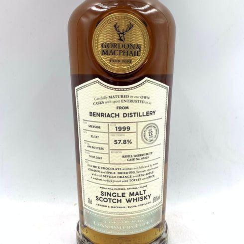 ゴードン&マクファイル コニサーズチョイス ベンリアック 1999 22年 国内42本限定 700ml 57.8% GORDON&MACPHAIL CONNOISSEURS CHOICE BENRIACH 【N4】