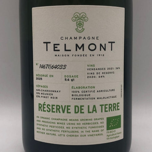 テルモン レゼルブ ド ラ テール 【オーガニック】 12% 750ml TELMONT RESERVE DE LA TERRE シャンパン【A2】