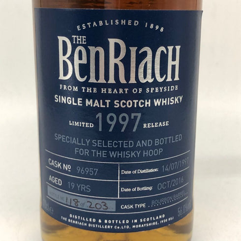 ウイスキーフープ ベンリアック 19年 1997 700ml 56% THE BenRiach The Whisky Hoop スコッチウイスキー【F】