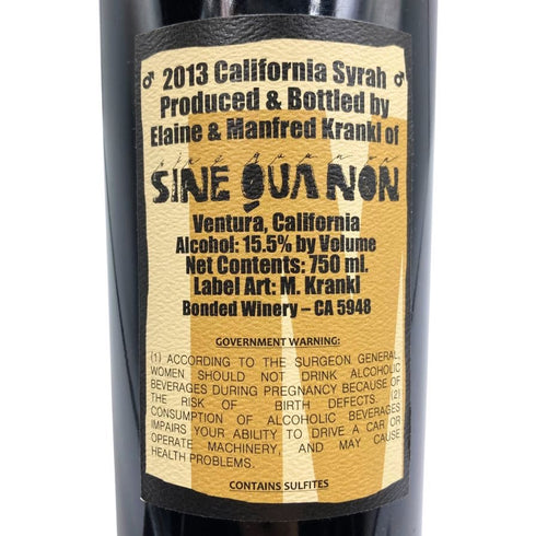 シン クア ノン シラー メール マンフレッド クランクル 2013 750ml 15.5% Sine Qua Non Syrah Male カリフォルニアワイン【U4】