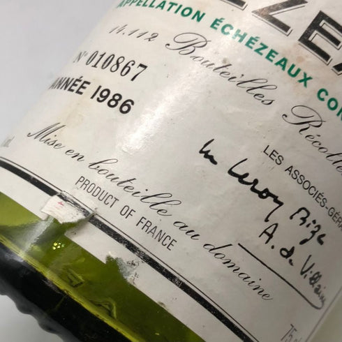 ドメーヌ ド ラ ロマネコンティ エシェゾー 1986 750ml 空き瓶 DRC Domaine de la Romanee-Conti ECHEZEAUX【B1】