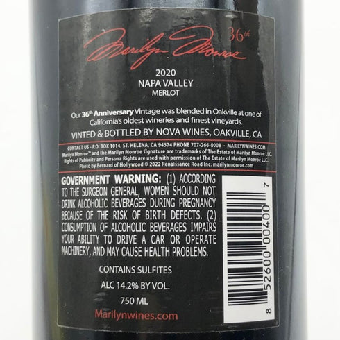 メルロー ナパヴァレー マリリンモンロー 2020 750ml 14.2% Merlot NAPA VALLEY カリフォルニアワイン【M2】