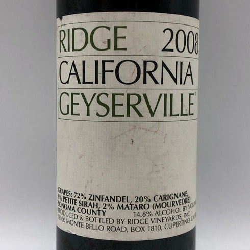 リッジ ヴィンヤード ガイザーヴィル 2008 14% 750ml RIDGE VINEYARDS GEYSERVILLE カリフォルニアワイン【L0】