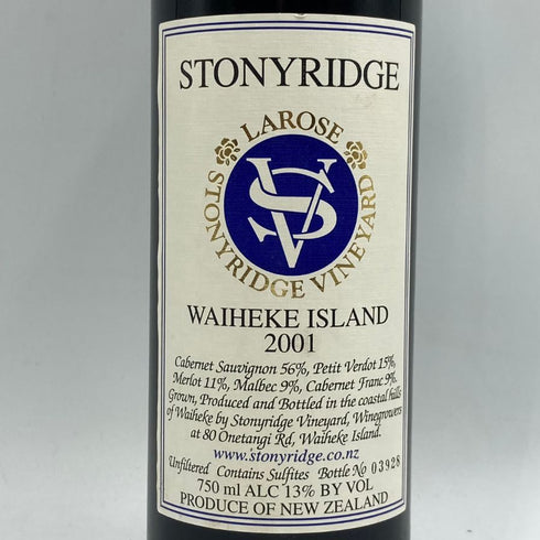 ストーニーリッジ ラローズ ワイヘキ アイランド 2001 750ml 13% STONYRIDGE STONYRIDGE Larose WAITHEKE ISLAND 赤ワイン【F3】