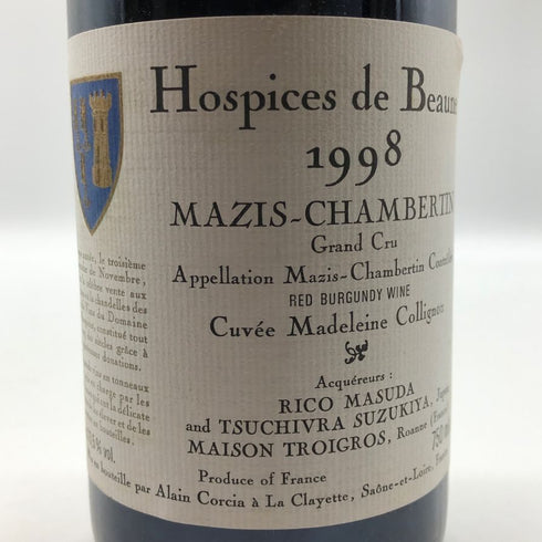 オスピス ド ボーヌ マジ シャンベルタン グランクリュ キュヴェ マドレーヌ コリニョン 1998 750ml 13.5% Hospices de Beaune Mazis Chambertin Grand Cru Cuvee Madeleine Collignon ブルゴーニュワイン【U0】