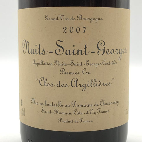 ドメーヌ ド シャソルネイ ニュイ サン ジョルジュ プルミエ クリュ クロ デ ザルジリエール 2007 750ml 13.5% Domaine de Chassorney Nuits-Saint-Georges 1er Cru Clos des Argillières ブルゴーニュワイン【X0】