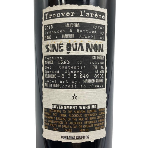 シン クア ノン トルヴェ ラレーヌ シラー 2015 750ml 15.6% Sine Qua Non Trouver カリフォルニアワイン【P4】