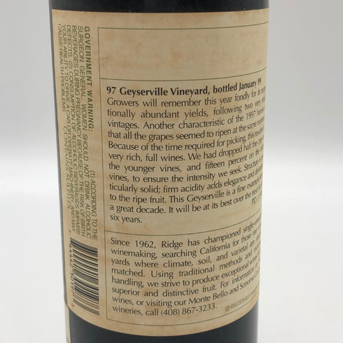 リッジ カルフォルニア ガイザーヴィル 1997 750ml 15% RidgeCalifornia Geyserville カリフォルニアワイン【S2】
