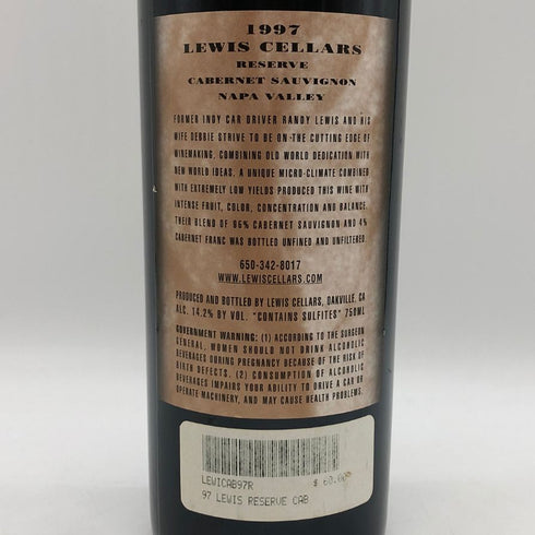 ルイス セラーズ カベルネ ソーヴィニヨン リザーブ ナパ ヴァレー 1997 750ml 14.2% LEWIS CELLARS カリフォルニアワイン【N2】