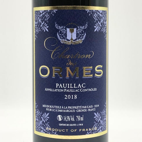 シャルトロン デ ゾルム 2018 750ml 14.5% Chartron des Ormes ボルドーワイン【A0】