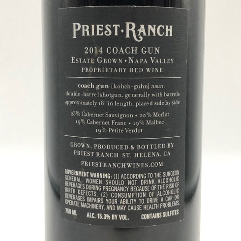 プリースト ランチ コーチ グン 2014 750ml 15.3% Priest Ranch Coach gun カリフォルニアワイン【C3】