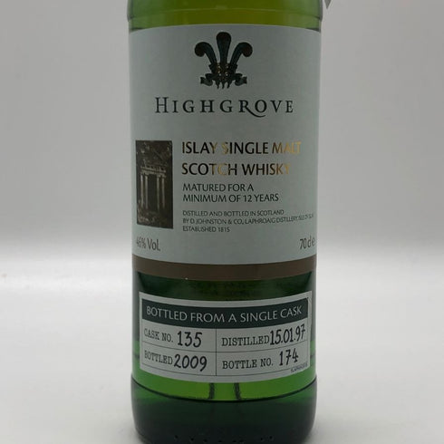 ラフロイグ ハイグローブ 1997-2009 12年 46% 700ml Laphroaig Highgrov スコッチウイスキー【K4】