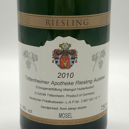 トリッテンハイマー アポテーケ リースリング アウスレーゼ 2010 モーゼル 750ml 9% Trittenheimer Apotheke Riesling AUSLESE 白ワイン【C2】
