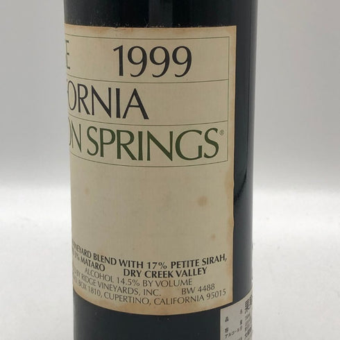 リッジ カルフォルニア ガイザーヴィル 1999 750ml 15% RidgeCalifornia Geyserville カリフォルニアワイン【N4】