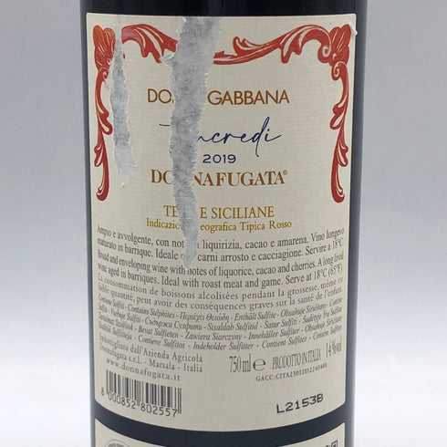 ドンナフガータ タンクレディ 2019 ドルチェ&ガッバーナ 750ml 14% DONNAFUGATA イタリアワイン【F3】
