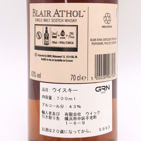 ブレア アソール 12年 UD 花と動物 700ml 43% BLAIR ATHOL スコッチウイスキー【W4】