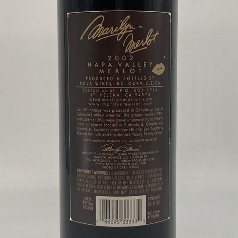 メルロー ナパヴァレー マリリンモンロー 2002 750ml 13.5% Merlot NAPA VALLEY カリフォルニアワイン【H4】