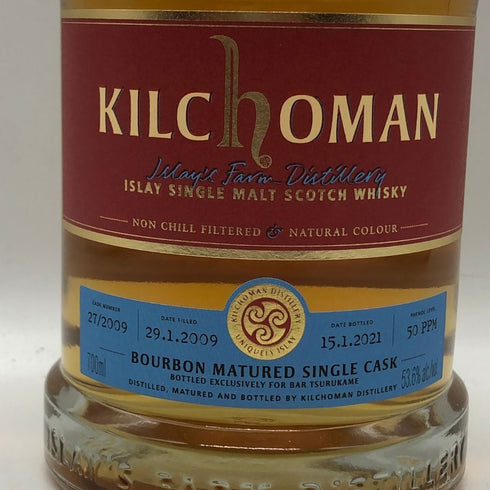 キルホーマン 2009-2021 for BAR TSURUKAME バーボンマチュアードシングルカスク 700ml 53.6% KILCHOMAN スコッチウイスキー【D3】