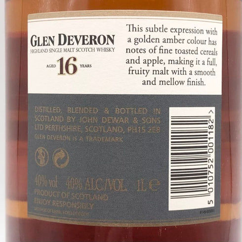 グレン デュヴェロン 16年 ハイランド シングルモルト 1000ml 40% GLEN DEVERON スコッチウイスキー【H2】