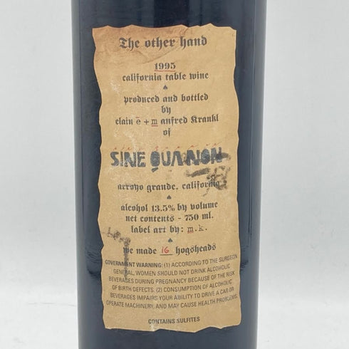 シネ クア ノン ジ アザー ハンド 1995 750ml 13.5% Sine Qua Non The Other Hand カリフォルニアワイン【D4】