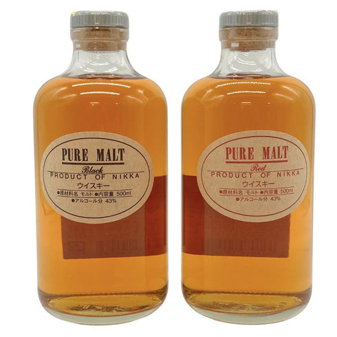 東京都限定◆ニッカ ウイスキー ピュアモルト 蒸留所限定 ブラック レッド 500ml 43% NIKKA WHISKY PURE MALT 2本セット 【Y】