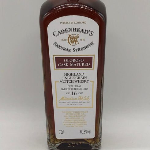 ケイデンヘッド インバーゴードン オーセンティックコレクション 2007 16年 700ml 60.6 スコッチウイスキー【E4】