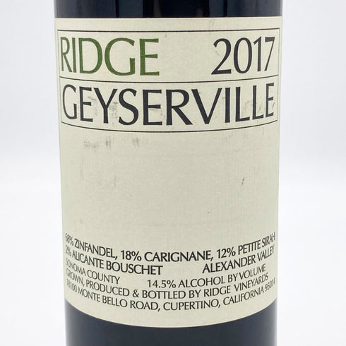 ガイザーヴィル リッジ ヴィンヤーズ 2017 750ml 14.5% GEYSERVILLE RIDGE VINEYARDS カリフォルニアワイン【O1】