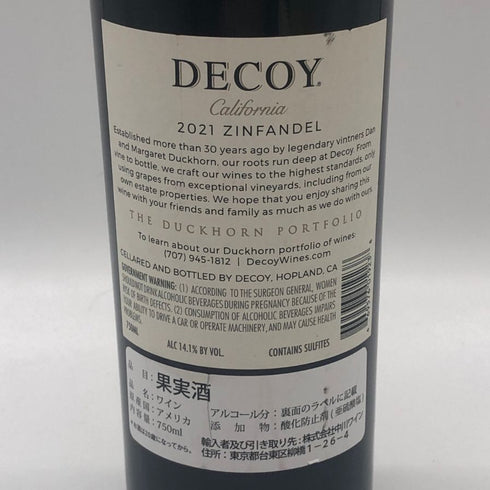 デコイ カベルネソーヴィニヨン 2021 750ml 12% DECOY カリフォルニアワイン【K1】