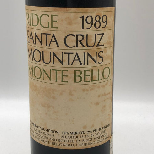 リッジ ヴィンヤーズ サンタクルーズ モンテ ベロ 1989 750ml 15% Ridge Vineyards Monte Bello カリフォルニアワイン【K4】