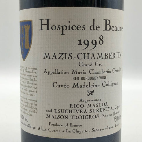オスピス ド ボーヌ マジ シャンベルタン グランクリュ キュヴェ マドレーヌ コリニョン 1998 750ml 13.5% Hospices de Beaune Mazis Chambertin Grand Cru Cuvee Madeleine Collignon ブルゴーニュワイン【V1】