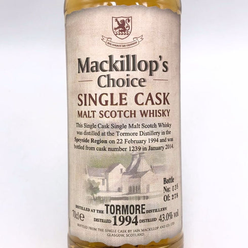 マキロップチョイス トーモア 19年 1994-2014 シングルカスク 700ml 43% Mackillop's Choice TORMORE スコッチウイスキー【K4】