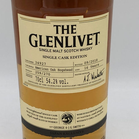 グレンリベット シングルカスク エディション 16年 2018 700ml 54.2% Glenlivet スコッチウイスキー【L4】