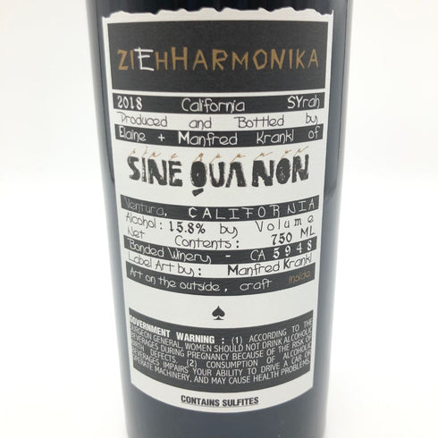 シネ クア ノン ツィーハルモーニカ 2018 750ml 15.8% Sine Qua Non Ziehharmonika【C1】