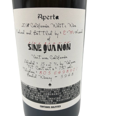 シネ クア ノン アペルタ 2018 750ml 15.2% SINE QUA NON Aperta【JJ】
