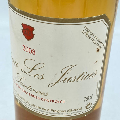 シャトー レ ジャスティス ソーテルヌ 2008 750ml 14% Château Les Justices Sauternes【K1】