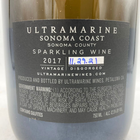 ウルトラマリン ブラン ド ブラン チャールズ ハインツ ヴィンヤード ソノマコースト 2017 750ml 12.5% Ultramarine Blanc de Blancs Heintz Vineyard Sonoma Coast【E4】